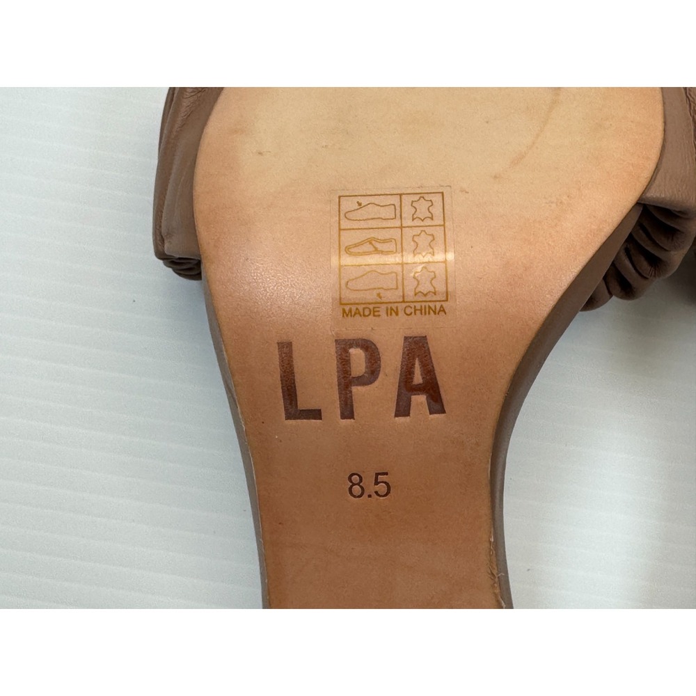LPA Augstine Slip On Heels Women 8.5 NWOB Ruched Leather Mules Stiletto Beige - Picture 12 of 14
